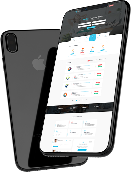 Mobile phone displaying job browsing interface.